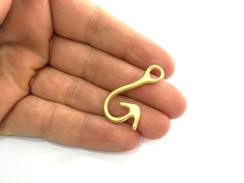 Hook Charms, Gold Plated Metal  (36x22 mm)  G3195