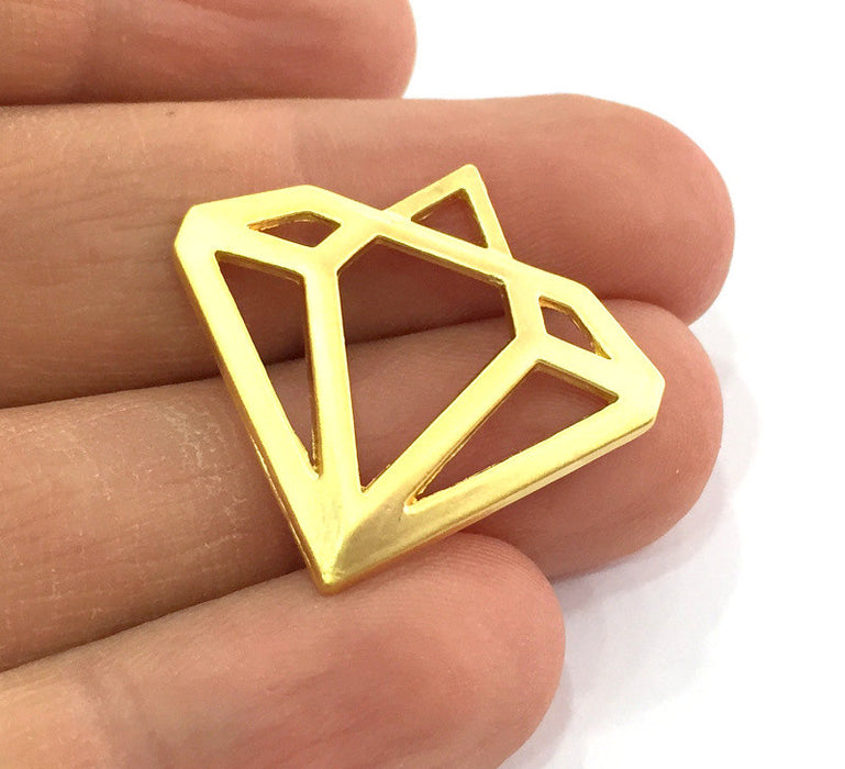 2 Pcs (30x28 mm) Gold Plated Diamond Charms, G3196