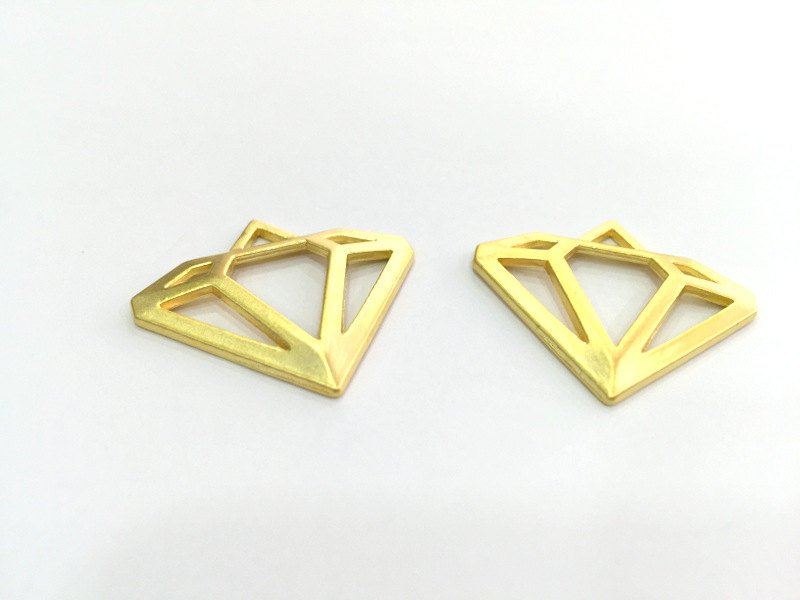 2 Pcs (30x28 mm) Gold Plated Diamond Charms, G3196