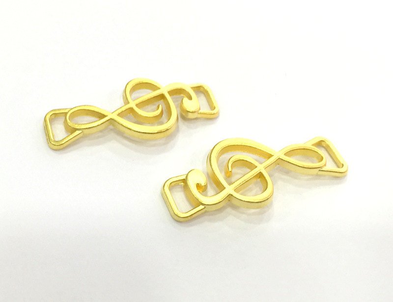 2 Gold Connector Musical Note Charms, Gold Plated Metal 2 Pcs (35x15 mm)  G3200