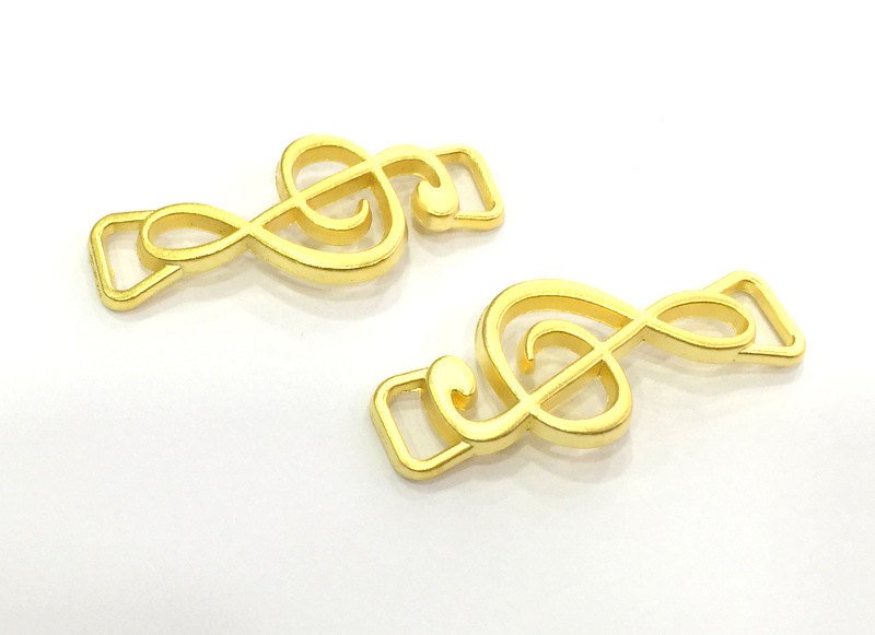 2 Gold Connector Musical Note Charms, Gold Plated Metal 2 Pcs (35x15 mm)  G3200
