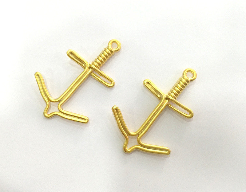 2 Pcs (38x25 mm)  Anchor Charms, Gold Plated Metal G3204