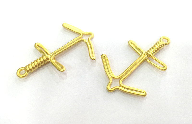 2 Pcs (38x25 mm)  Anchor Charms, Gold Plated Metal G3204