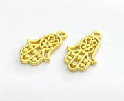 2 Gold Hand Charms, Gold Plated Metal 2 Pcs (22x14 mm)  G3206