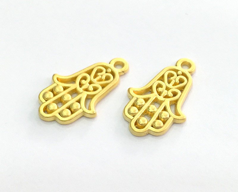 2 Gold Hand Charms, Gold Plated Metal 2 Pcs (22x14 mm)  G3206