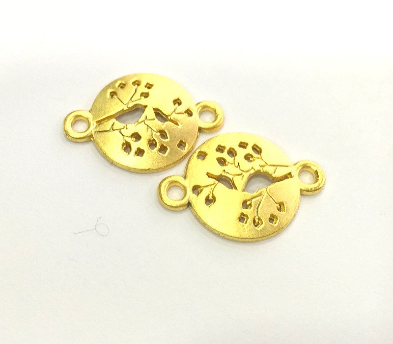 2 Pcs (24x16 mm)  Tree Charms, Gold Plated Metal G3177