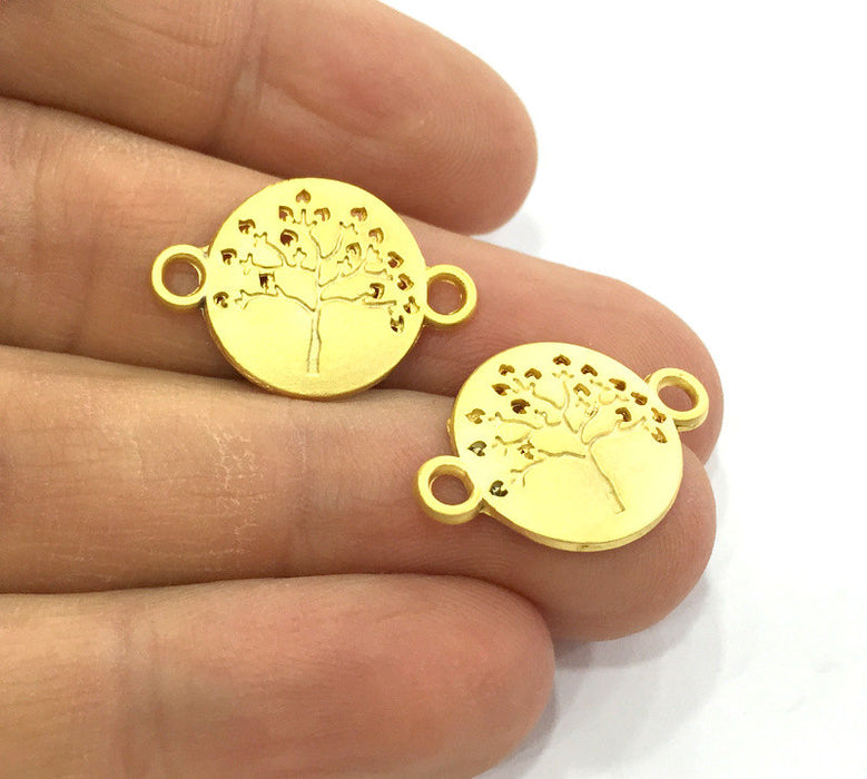 2 Gold Charms  Tree Charms, Gold Plated Metal 2 Pcs (24x16 mm)   G3178