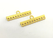 4 Gold End Bar Separator Ten Holes End Bars Findings  (25x5 mm) , Gold Plated Metal G3182