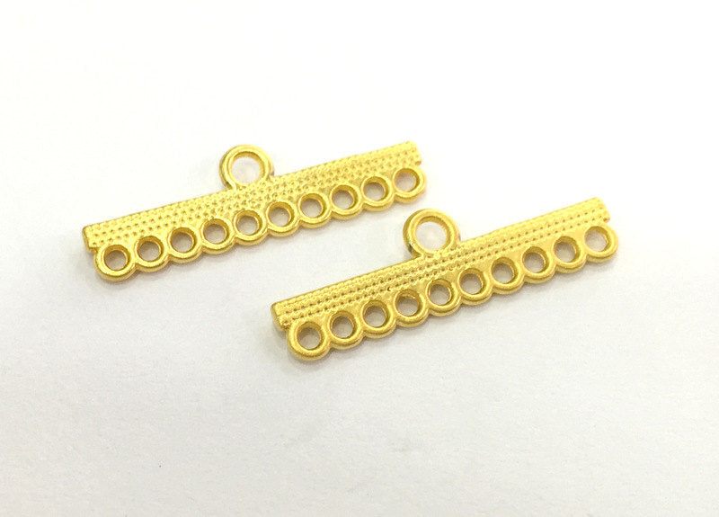 4 Gold End Bar Separator Ten Holes End Bars Findings  (25x5 mm) , Gold Plated Metal G3182