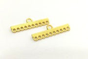 4 Gold End Bar Separator Ten Holes End Bars Findings  (25x5 mm) , Gold Plated Metal G3182