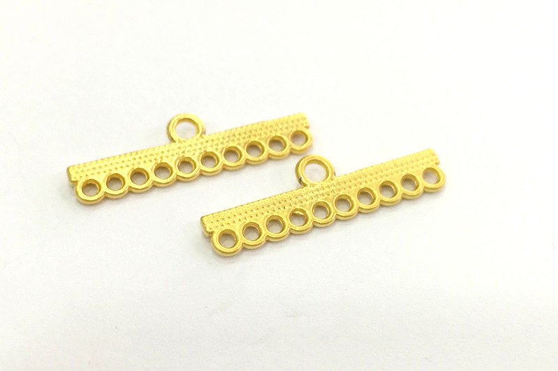 4 Gold End Bar Separator Ten Holes End Bars Findings  (25x5 mm) , Gold Plated Metal G3182