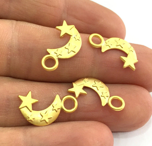 10 Moon and Star Charms Gold Plated Metal 20x10mm  G3183