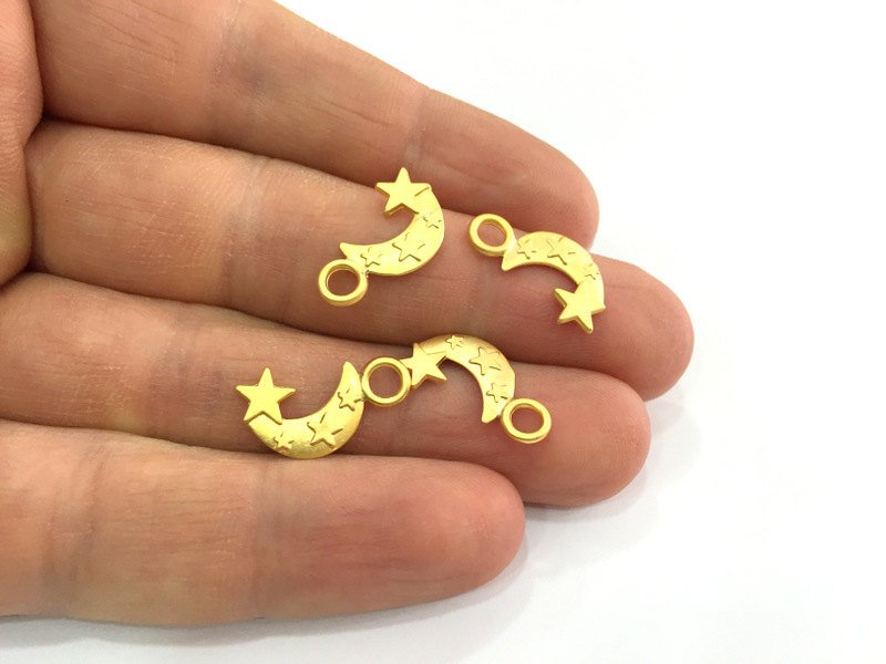 10 Moon and Star Charms Gold Plated Metal 20x10mm  G3183