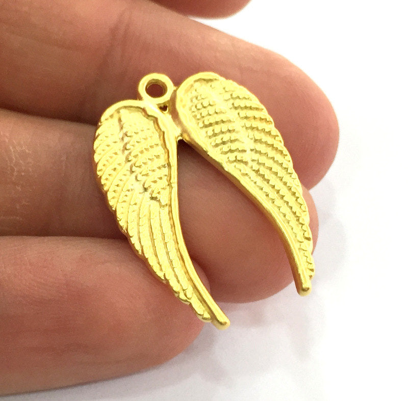 2 Pcs (30x20 mm) Gold Plated Wings Charms,  G3185
