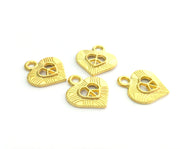 6 Pcs (18x15 mm)  Heart Pendant , Gold Plated Metal G3189