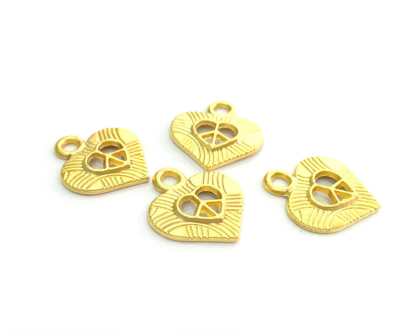 6 Pcs (18x15 mm)  Heart Pendant , Gold Plated Metal G3189