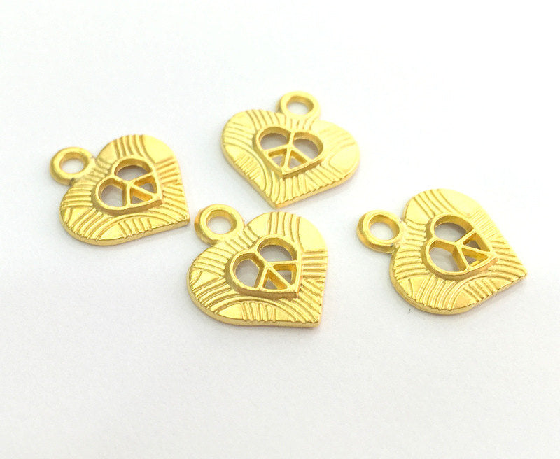 6 Pcs (18x15 mm)  Heart Pendant , Gold Plated Metal G3189