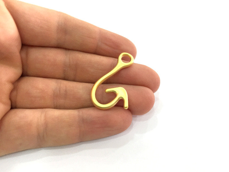 Hook Charms, Gold Plated Metal  (36x22 mm)  G3195