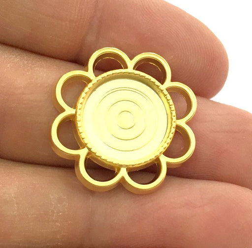 Pendant Blank Bezel Settings Base Blank Mountings Necklace Blank Cabochon Base Gold Plated Metal  , Findings  (14 mm blank)  G3198