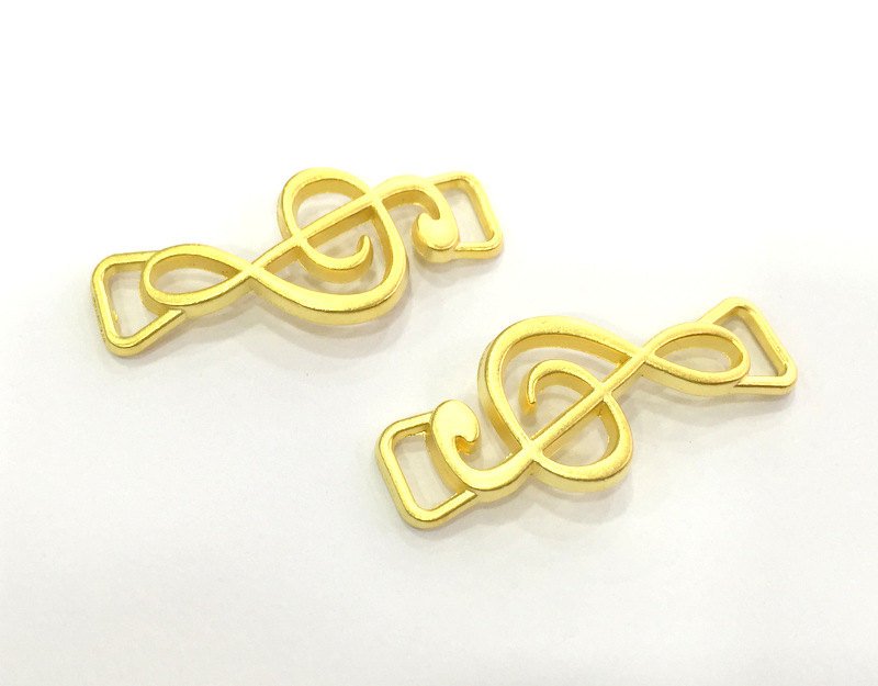 2 Gold Connector Musical Note Charms, Gold Plated Metal 2 Pcs (35x15 mm)  G3200