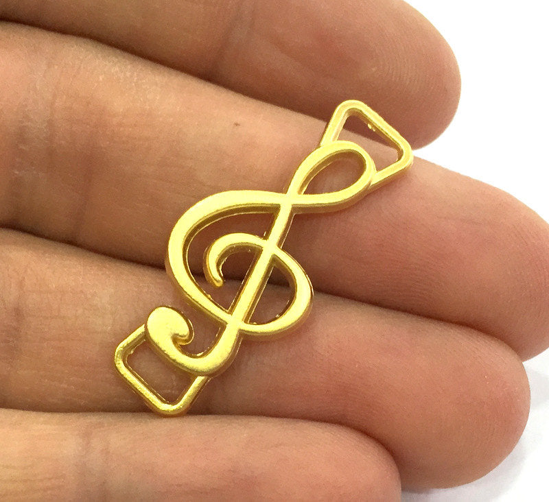 2 Gold Connector Musical Note Charms, Gold Plated Metal 2 Pcs (35x15 mm)  G3200