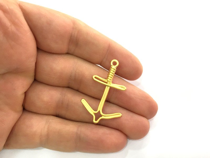 2 Pcs (38x25 mm)  Anchor Charms, Gold Plated Metal G3204