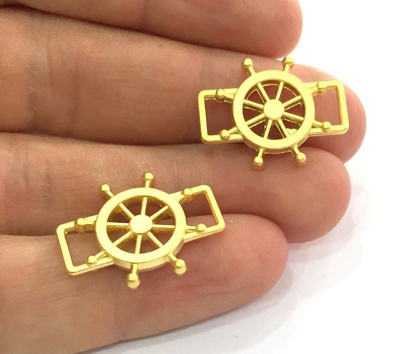 2 Gold Anchor Charms, Gold Plated Metal 2 Pcs (30x20 mm)  G3207