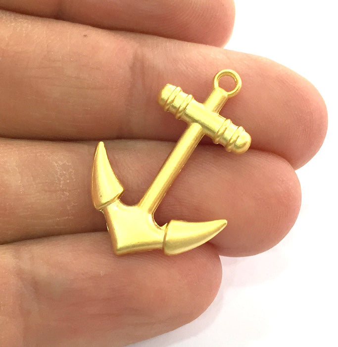 2 Anchor Charms, Gold Plated Metal (25x18 mm) G3209