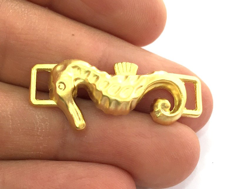 2 Seahorse Charms Gold Plated Charms (35x12 mm)  G3211