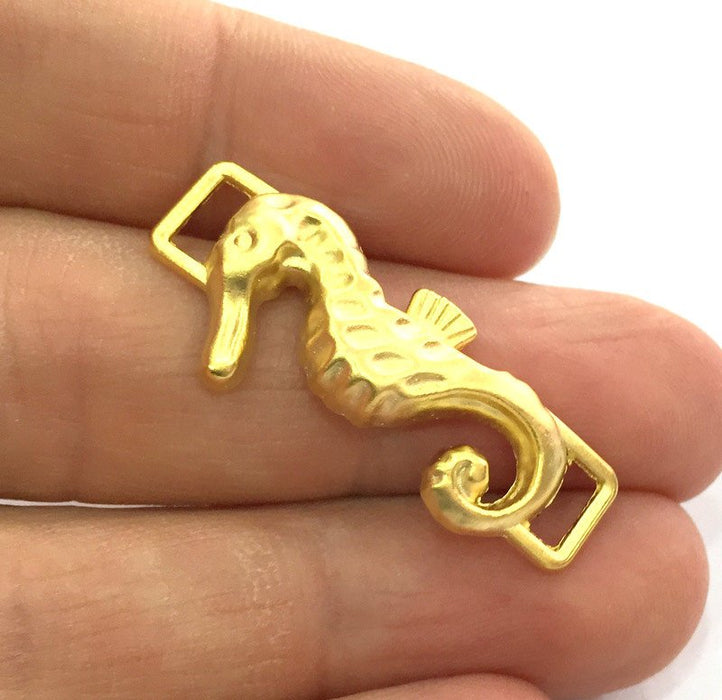 2 Seahorse Charms Gold Plated Charms (35x12 mm)  G3211