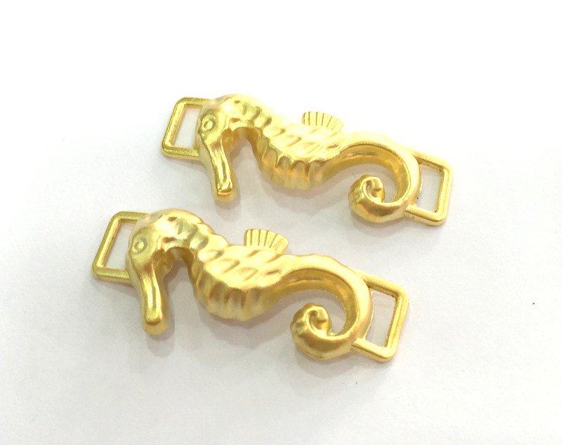 2 Seahorse Charms Gold Plated Charms (35x12 mm)  G3211