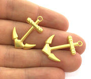 2 Anchor Charms, Gold Plated Metal (25x18 mm) G3209