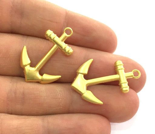 2 Anchor Charms, Gold Plated Metal (25x18 mm) G3209