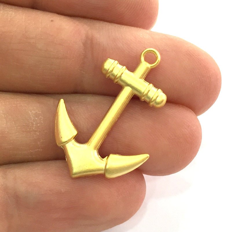 2 Anchor Charms, Gold Plated Metal (25x18 mm) G3209