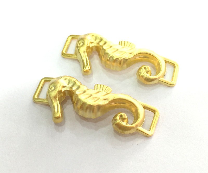 2 Seahorse Charms Gold Plated Charms (35x12 mm)  G3211