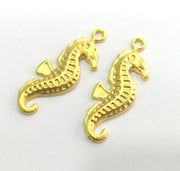 2 Gold Sea Horse Charms, Gold Plated  2 Pcs (32x12 mm)  G3212