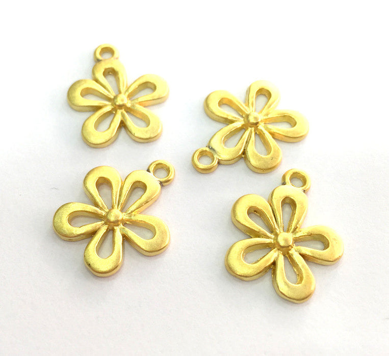 4 Gold Charm Flower Charms, Gold Plated Metal 4 Pcs (18x5 mm)  G3215