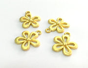 4 Gold Charm Flower Charms, Gold Plated Metal 4 Pcs (18x5 mm)  G3215