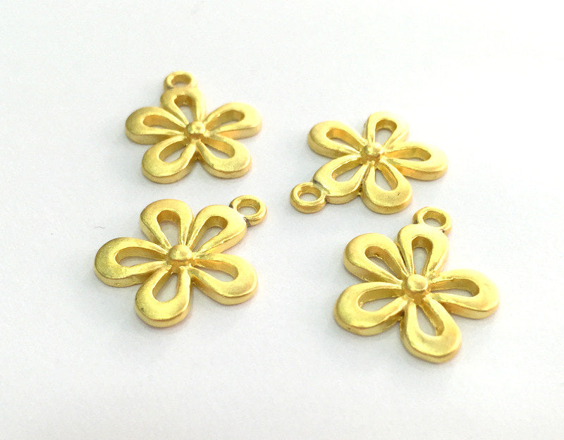 4 Gold Charm Flower Charms, Gold Plated Metal 4 Pcs (18x5 mm)  G3215