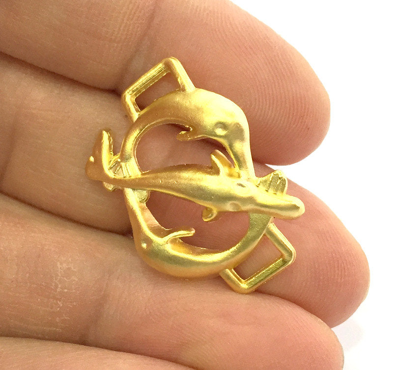 2 Fish Charms, Gold Plated Metal (30x20 mm) G3220