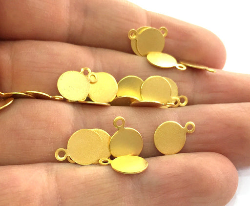 10 Pcs (10 mm)  Round Charms , Gold Plated Brass G3225