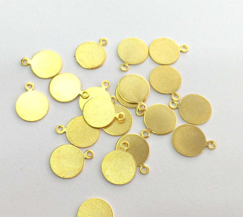 10 Pcs (10 mm)  Round Charms , Gold Plated Brass G3225