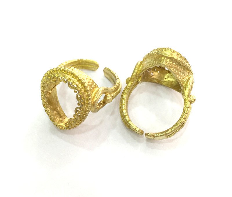 Raw Brass Ring Blank Ring Settings Ring Bezel Ring Base Cabochon Mountings Adjustable   (18x13 mm Drop Blank)  G3241