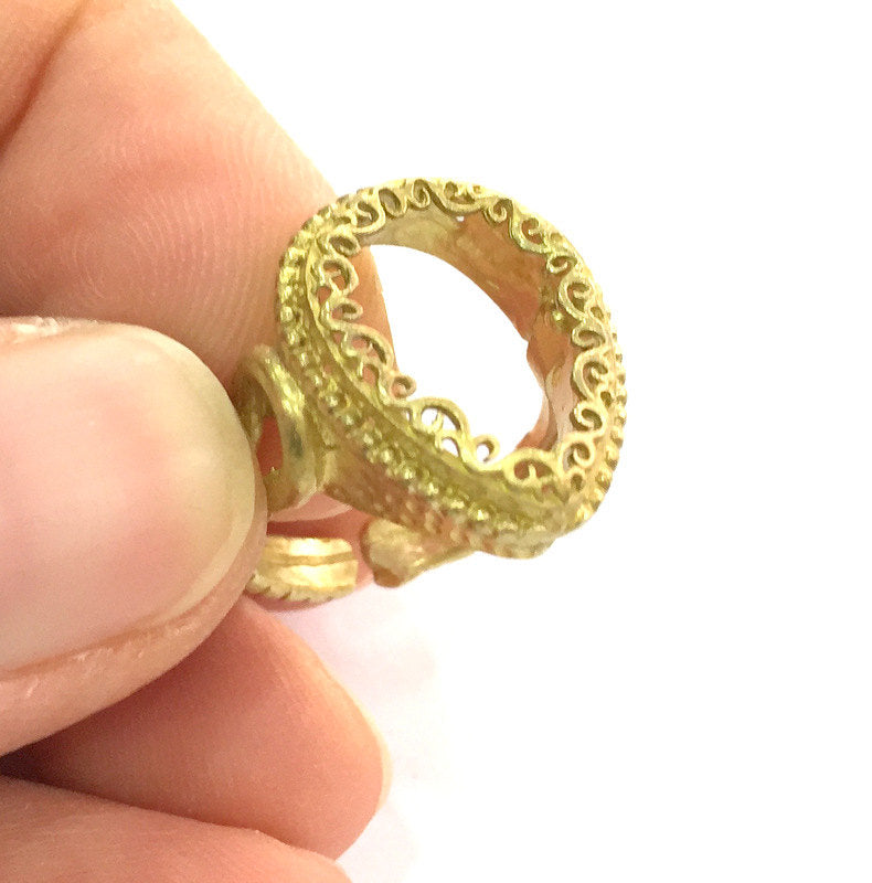 Raw Brass Ring Blank Ring Settings Ring Bezel Ring Base Cabochon Mountings Adjustable   (18x13 mm Drop Blank)  G3241