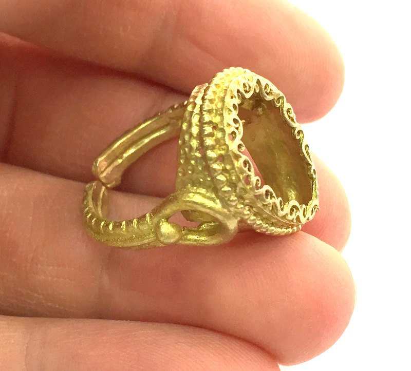 Raw Brass Ring Blank Ring Settings Ring Bezel Ring Base Cabochon Mountings Adjustable   (18x13 mm Drop Blank)  G3241