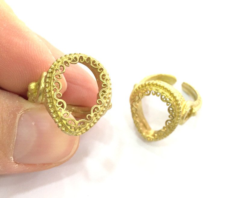Raw Brass Ring Blank Ring Settings Ring Bezel Ring Base Cabochon Mountings Adjustable   (18x13 mm Drop Blank)  G3241