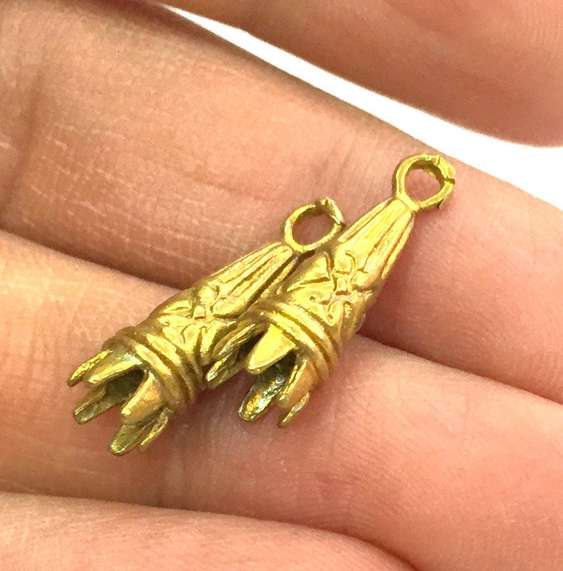 2 Raw Brass Charms Cones  Findings G3298