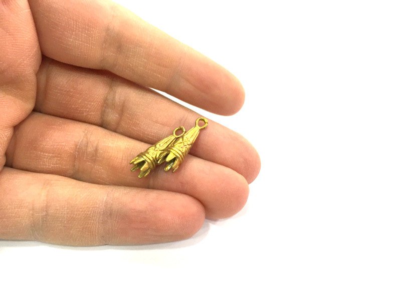 2 Raw Brass Charms Cones  Findings G3298