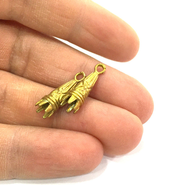 2 Raw Brass Charms Cones  Findings G3298