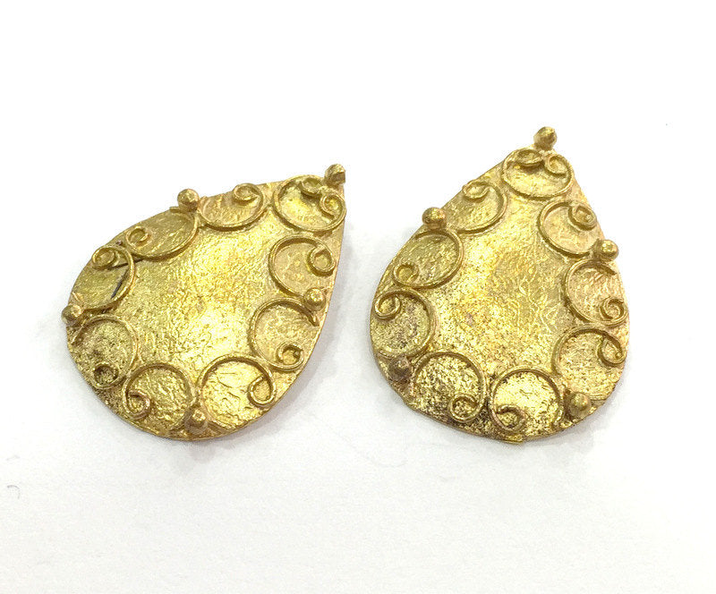 2 Raw Brass Drop Charm 25x18mm G3330